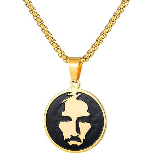 Fashion Portrait Necklaces Round Coin Pendant Stainless Steel Cross Jesus Necklace for Men Boy Religious Jewelry