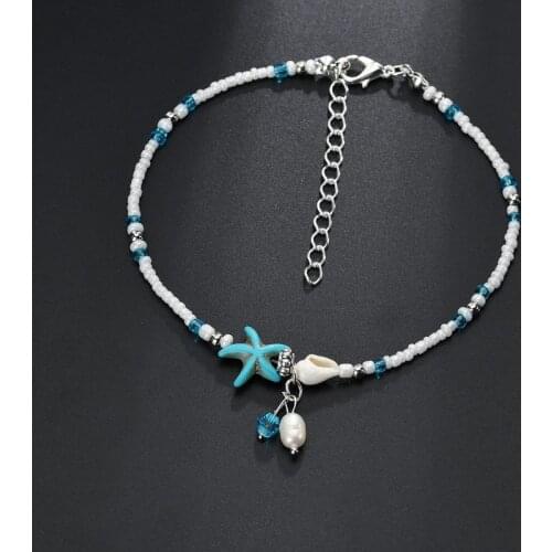 Trendy Bohemian Jewelry Beach Starfish Seed Beads Ankle Bracelet for Women Creative Handmade Adjustable Foot Chain Anklets