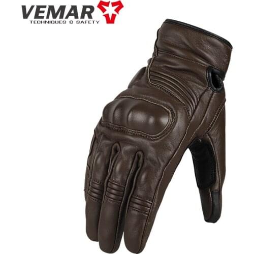 VEMAR VE-301 Retro Cowhide Motorcycle Gloves Goatskin Full Finger Motor Sport Touch Screen Gloves Moto Luvas Brown Black