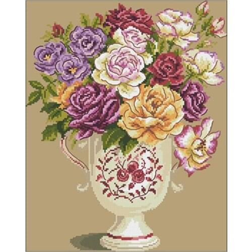 Classical rose vase patterns Counted Cross Stitch 11CT 14CT 18CT DIY Chinese Cross Stitch Kits Embroidery Needlework Sets