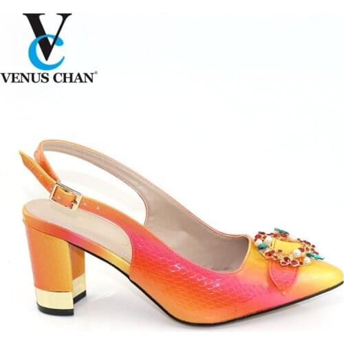 Orange Color Negrian Shoes With Rhinestone Shoes Wedding Female Shoe Without Matching Bag Itlian Shoes Popular In African