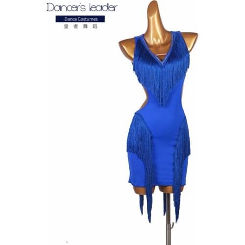 New latin dress Latin Dance Dress Ladies Black Lace Dance Dress Flamengo Tango Dress Rumba ChaCha blue Latin Dresses