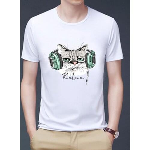 New 2021 mens T-shirts Cat Funny Skull Pet Cute Fashion Trend 90s Animal Top Tshirt for man Print Graphic Tee men clothing