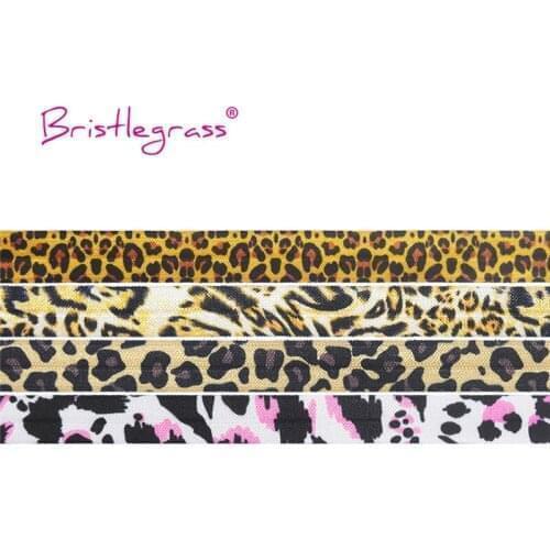 BRISTLEGRASS Wholesale 50 Yard 5/8" 15mm Pink Leopard Print Fold Over Elastics FOE Spandex Satin Band Hair Tie Dress Sewing Trim