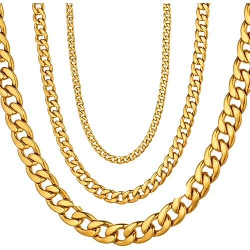 Mens 3/7/12mm Stainless Steel Gold Miami Cuban Link Necklace Long Male Hip hop Jewelry Gold Chain Wholesale Dropshipping