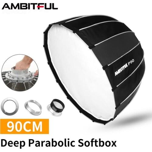 AMBITFUL P90 90CM Quickly Fast Installation Portable Deep Parabolic Softbox Bowens Flash Speedlite Reflector Studio Softbox