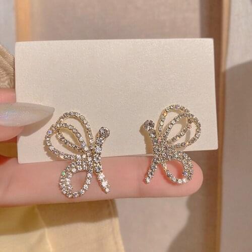 PERMIH Korean Bow Metal Gold Earrings For Women Fashion Jewelry Gold Colour Rhinestones Earrings Simple Vintage Female Earrings