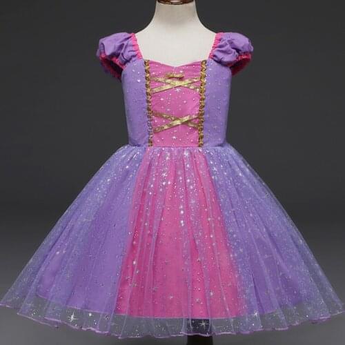 NEW fashion baby girls clothing rapunzel Sling girls cosplay dress two Tiered sashes kids Ballet dress shimmer and shine for kid