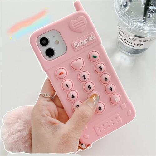 Fidget Toys Push It Bubble Case Compatible For iPhone 12 Pro Max Retro Soft Rubber Cartoon Shockproof Cover for Kids