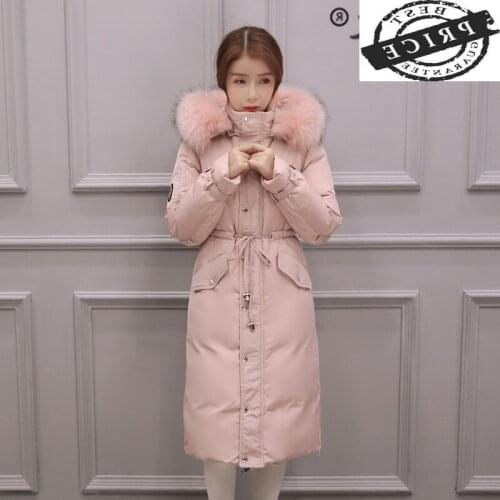 Down Thick Warm Parka Women Duck Down Jacket Female Winter Coat 2021 Ladies Pink Long Coat Natural Fox Fur Overcoat W1301