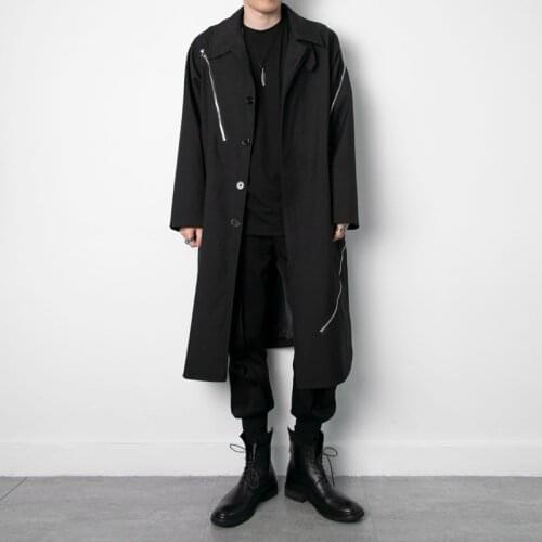 S-6XL!!2020 Black Japanese casual style fashion zipper decoration long windbreaker coat coat men