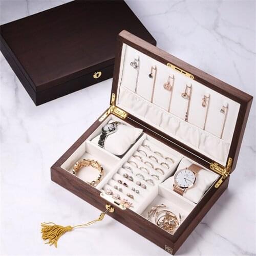 Jewelry Box Casket Women Men Gift Wooden Necklace Ring Earring Watch Jewellery Organizer Display Storage Case Gifts