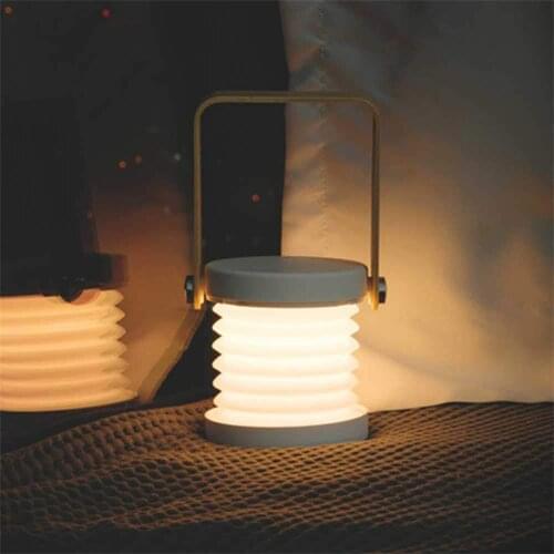 USB Rechargeable Portable Handle 3D Table Lamp Collapsible LED Camping Lantern Wooden Night Light with 3 Adjustable Brightness