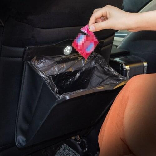With Led Light Garbage Bag Universal Car Trash Can Car Seat Back Hanging Storage Box Hidden Folding Storage Bag Multi-Function