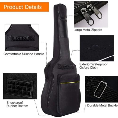 Reinforced Waterproof Guitar Bag Soft Interior Case Padded Protective Cover Full Size Oxford Cloth Pockets Thicken Zipper Carry