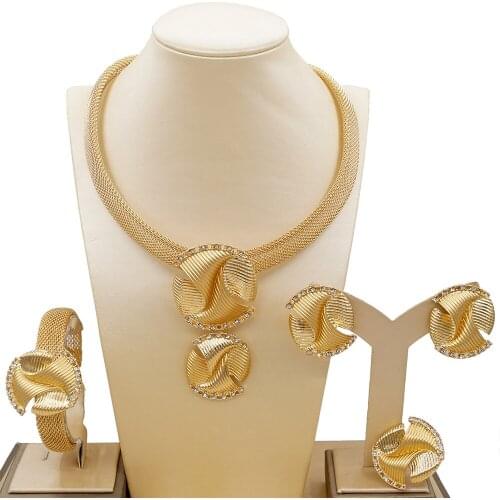Yulaili Fashion Nigerian Wedding African Costume Accessories For Women Gold Color Necklace Earrings Bracelet Ring Jewelry Sets