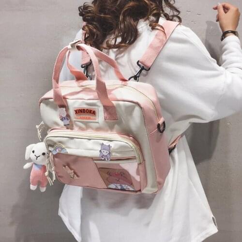 Womens backpack New nylon Kawaii Backpacks for women Cute badge School backpack for girls fashion Shoulder bag 2021 Womens bag