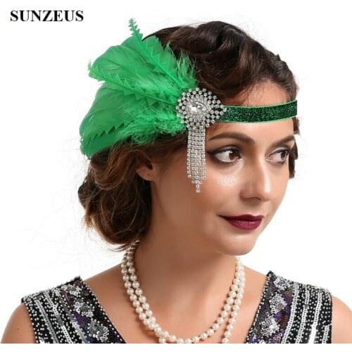 Green Feathers Headband Beaded Tassel Special Occasion Party Headwear Women Wedding Hair Accessories sombrero boda BQ022