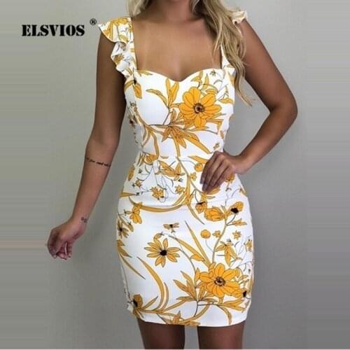Casual Sleeveless Flower Pattern Printed Backless Sling A-Line Dress Summer Fashion New Women Square Collar Slim Street Body-Con