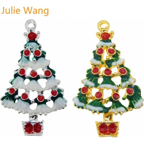 Julie Wang 1 Pack Alloy Enamel Christmas Tree Charms DIY Pendants Earring Necklace Jewelry Making Christmas Decoration Finding
