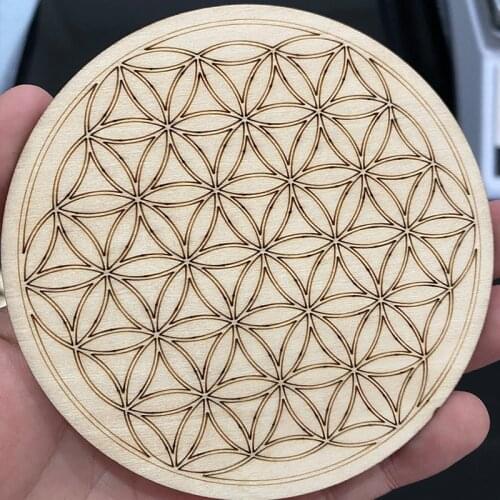 1PC chakra flower of life natural symbol wooden coaster carved with round rim and round stone, used for DIY decoration of stone
