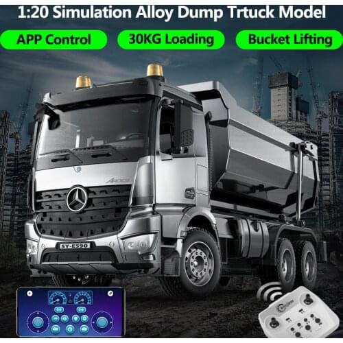 16-CH RC Dump Truck 1:20 Scale 30KG Loading APP/Remote Control 45 Degree Tipping Bucket Sound Light Programming Alloy Kid RC Toy