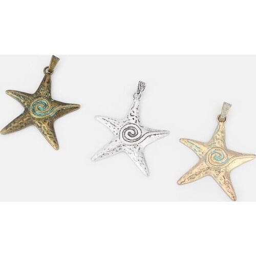 3PCS Mixed color Carved Spiral Vortex Starfish Star Charm Pendant for Necklace Jewelry Findings