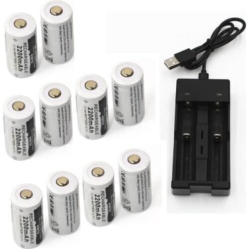 10PCS ICR16340 CR123A 123A CR17345 17345 2200 mah 3.7 V battery Al Litio+1PCS18650 16340 charger