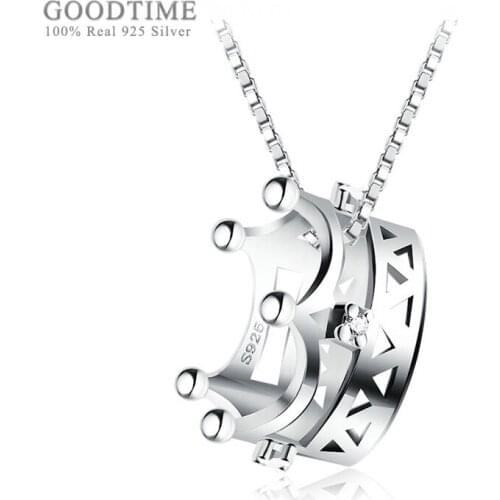 Noble Women Pure 925 Sterling Silver Necklace Crown Zircon Pendant Clavicle Chain Fashion Jewelry Accessory Gift For Girl