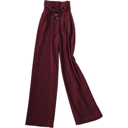 Fashionable casual pants women summer fall New professional high waist striped wide leg pants belt wide leg pant trousers women
