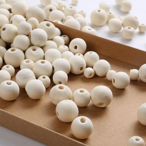500g/pack DIY Natural Wood Beads Spacer Wooden Beads Unfinished Wood Color Balls Lead-Free Baby Charms Craft 6-20mm
