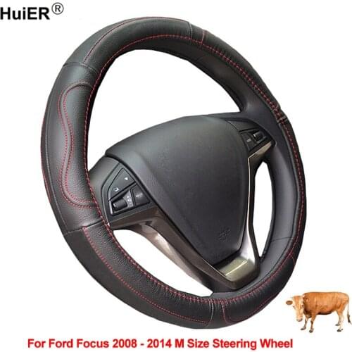 Car Steering Wheel Cover M Size Wrap Cow Leather For Ford Focus 2008 2009 2010 2011 2012 2013 2014 Wear-resistant Funda volante
