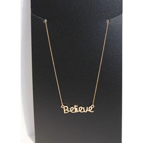 GSOLD Trendy Geometric Metal Words Believe Pendant Necklace Simple Alloy Water Wave Clavicle Chain Women Jewelry Accessories