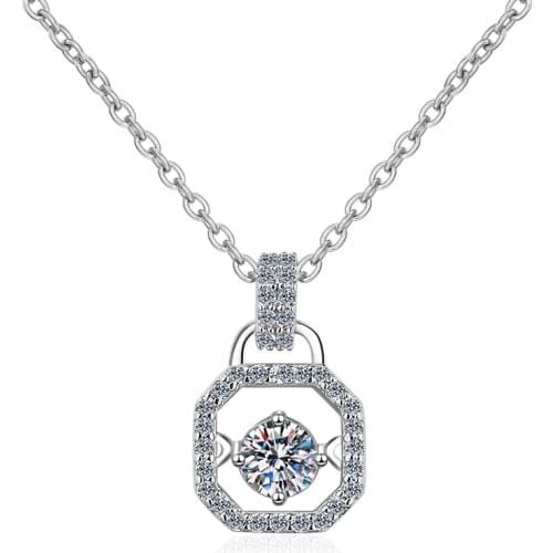 ANZIW 925 Sterling Silver Moissanite Diamond Lock Dancing Neckalce Silver 4 mm Necklace Women Wedding Engagement Party Jewery