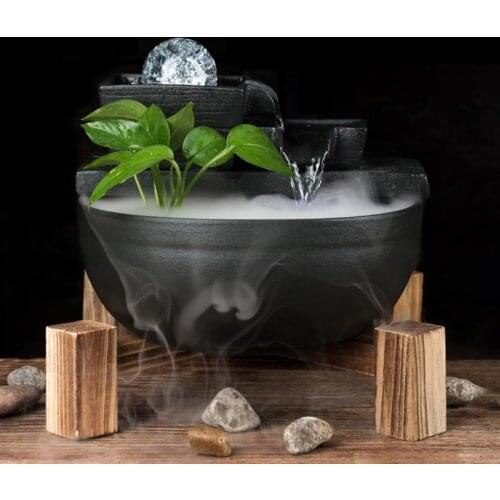 Black Zen Ceramic Water Fountain Chinese Feng Shui Home Decoration Indoor Fountains Desktop Ornaments Gift Humidifier Waterscape