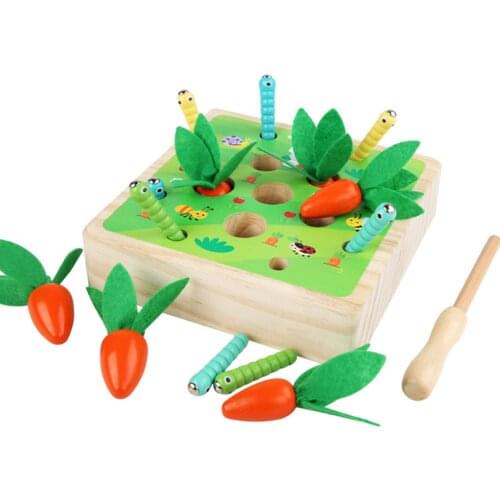 Montessori Wooden Magnetic Catch Worm Pull Radish Toys Kid Intelligence Fight Spell Insert Carrot Game Early Educational Toys
