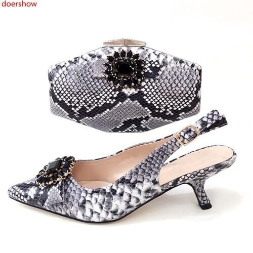 Doershow fashion black Shoes and Bags To Match Set Sale Shoes and Bags low Heel Sandals Women Italian African Party Pumps!SBJ1-1