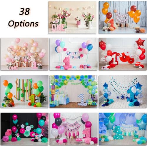 Children Birthday Cake Smash Photography Backdrop Balloons Flowers Decorations Newborn Baby Photo Props Studio Booth Background