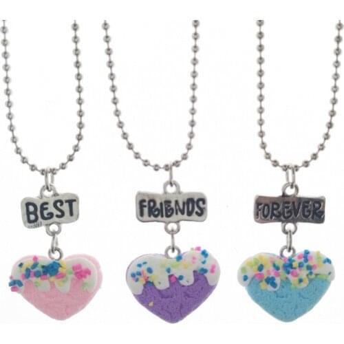 Clay Heart Best Friends Forever Pendant Couple 3 bff Necklace Christmas Gift For Girlfriends Kids Jewelry