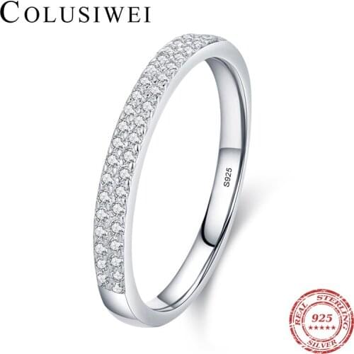 Colusiwei Real 925 Sterling Silver Bright Double Row Dazzling Shiny Clear Zircon Finger Ring Wedding Engagement Jewelry