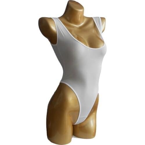 XL Plus Size Ice Silk Shiny Bodysuit White Wetlook Sexy Lingerie Tight Erotic Babydoll Catsuit Women One Piece Swimwear Teddies