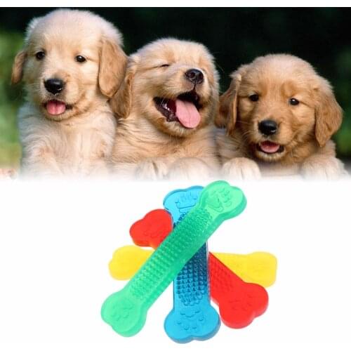 Pet Dog Cat Toy Bone Shaped Grinding Bite Chew Health Teeth Stick Silicone Pet Traning Products Color Random C42
