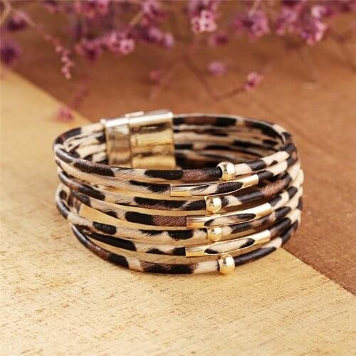 KSRA Boho Leopard Leather Bracelet For Women Fashion Elegant Multilayer Wide Wrap Bracelets & Bangles Statement Jewelry