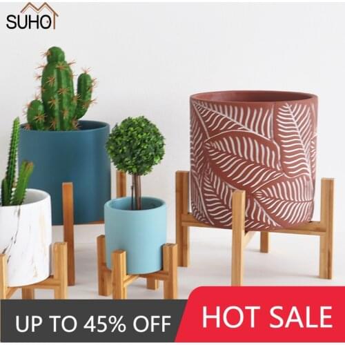 Hot Wooden Plant Stand Durable Flower Pot Holder Home Decor Floor Four Legged Flower Stand Wooden Shelf Fleshy Flowerpot