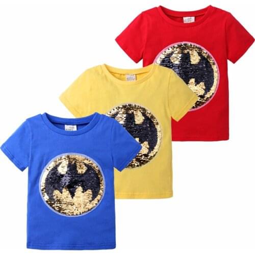 Toddler Boys Baby Fashion T-shirt For Summer New Sequin Children Short Sleeve T-shirts Cotton Casual Tops For Kids 2-7 Years