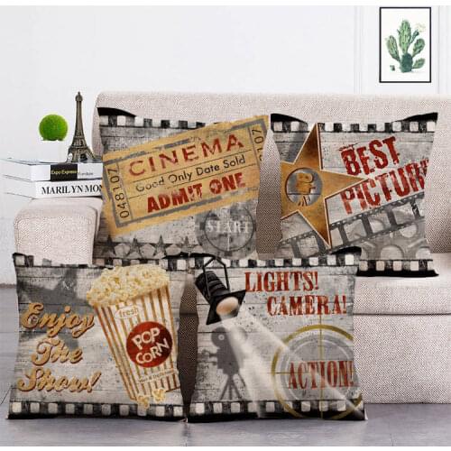 Hot Sale Retro Movie Production Film Letters Soft Cushion Cover Car Seat Mattress Cover Home Decoration T312