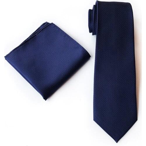 Wedding Party Mens Neck Ties Set Gentlemen Navy Blue Cravat Tie with Pocket Square