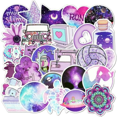 50 PCS Purple VSCO Stickers Pack Waterproof Cool Girl Stickers For Skateboard Guitar Laptop Suitcase Motorcycle Car Decal Toys
