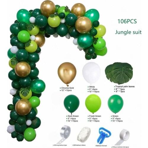 Balloon Garland Green Palm Leaf Jungle Set White Green Chrome Gold Earth Birthday Party Wedding Valentines Day Anniversary