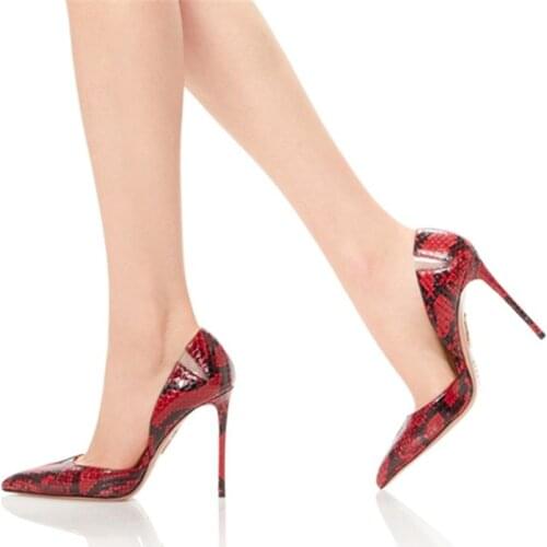 Spring new pointed light red snake print stiletto high-heeled party dress single shoe custom extra large size sexy female sandal
